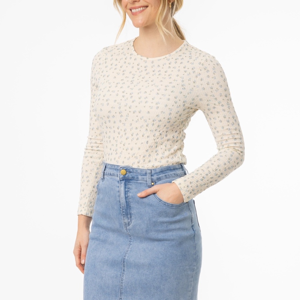 Blue Floral Smocked T-Shirt
